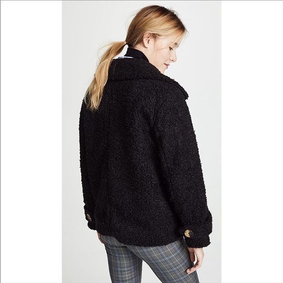 FREE PEOPLE / BLACK SO SOFT PEA COAT - Picture 3 of 6